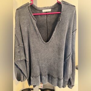 We The Free Charcoal Ribbed Knit Top
